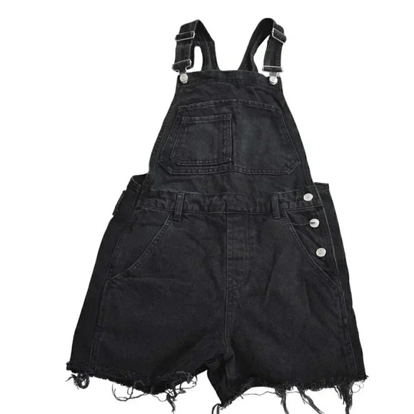 Topshop  Moto Denim Jean Shortalls Overalls Black Size 2 - Picture 4 of 12